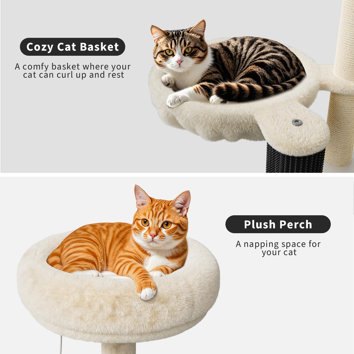 Maison pour chat Garvee avec arbre à chat et cachette pour la litière, griffoir en sisal, plusieurs niveaux, blanche, pour le salon