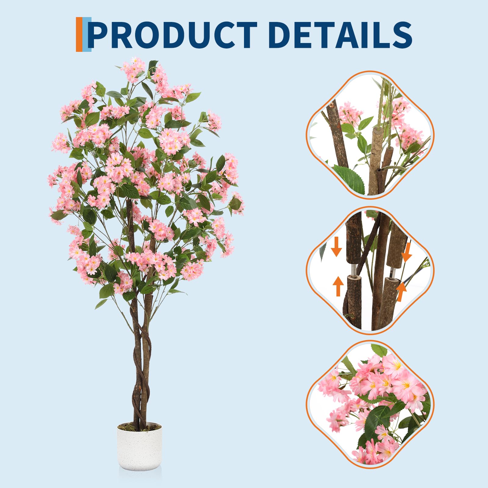 Osmanthus artificiel Garvee de 1,5 m avec 252 fleurs blanches, tronc en bois naturel, facile d'entretien, pot stable pour la décoration intérieure et extérieure