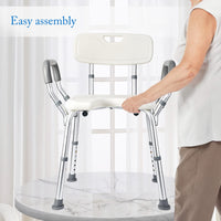 GARVEE Siège de douche en U avec dossier et accoudoirs réglables, structure aluminium, assise antidérapante, pour seniors, PMR et salle de bain, argenté