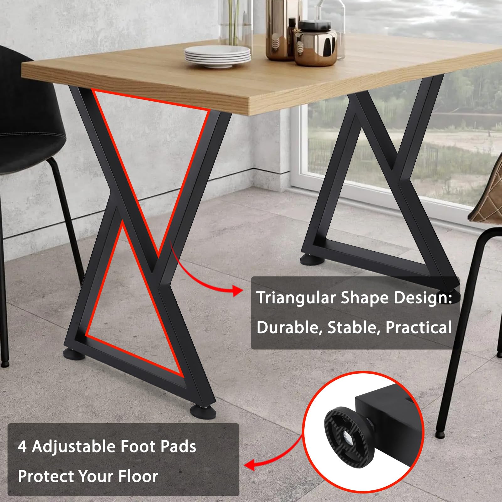 Garvee Pieds de table en métal noir forme X, hauteur 71 cm, support jusqu’à 400 kg, patins réglables, pour bureau, table et mobilier maison