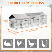 Poulailler Garvee 100x330x100cm – Acier galvanisé avec 3 compartiments et 4 portes pour poules et lapins