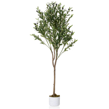Olivier artificiel Garvee en pot avec 22 fruits, pot en ciment robuste, décoration intérieure pour salon et bureau, vert