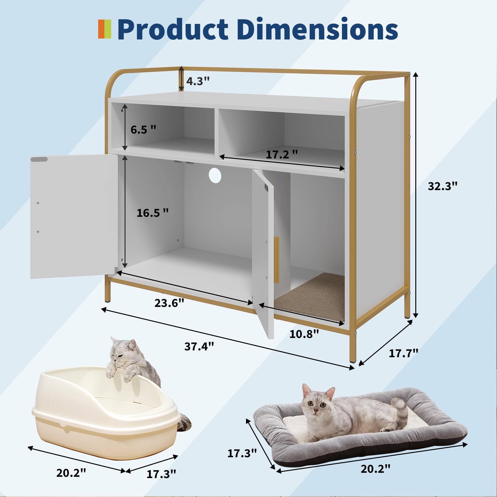 Meuble pour litière Garvee avec 2 compartiments de rangement, tapis à griffer, armoire à double porte, entrée frontale, blanc, 95 x 45 x 82 cm
