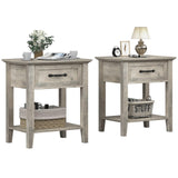 Ensemble de 2 tables de chevet Garvee grises avec tiroir, 2 niveaux de rangement, bois robuste, pour chambre et salon, 50 x 40 x 60 cm, gris