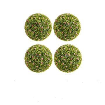 Ensemble de 4 boules de buis artificiel Garvee de 32 cm avec fleurs roses, pour balcon et jardin. Résistantes aux UV, sans entretien, en polyéthylène (PE), vert et rose.