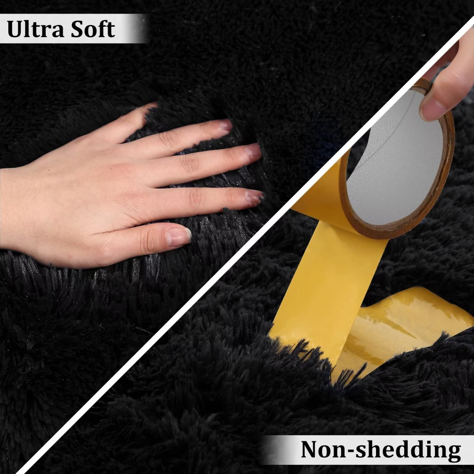 Tapis rond moelleux Garvee 100 cm (3'3,3") en velours noir doux et shaggy, antidérapant, idéal pour la chambre d'enfant, le salon ou la chambre à coucher.