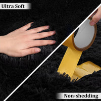 Tapis rond moelleux Garvee 100 cm (3'3,3") en velours noir doux et shaggy, antidérapant, idéal pour la chambre d'enfant, le salon ou la chambre à coucher.