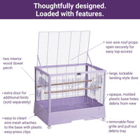 Cage à oiseaux Garvee 71 cm avec thermo-hygromètre, mobile et stable, robuste, 2 portes, 4 roues, pour perruches ondulées, 71 x 46 x 58 cm, noire