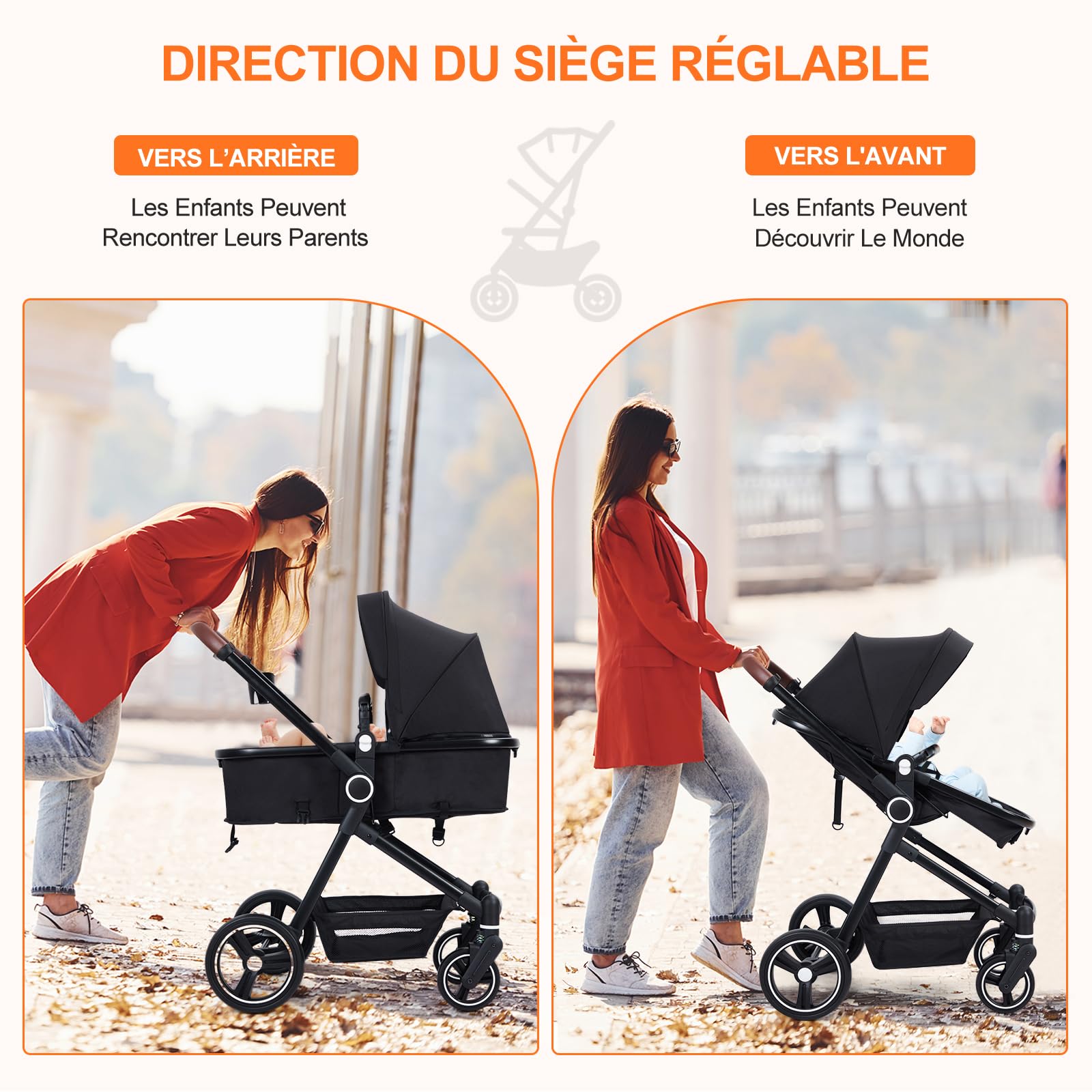 Garvee Poussette Bébé 2 en 1 S600, Assise Haute Vision, Système de Voyage Compact et Léger, Réversible, Pliable, Noir