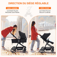 Garvee Poussette Bébé 2 en 1 S600, Assise Haute Vision, Système de Voyage Compact et Léger, Réversible, Pliable, Noir