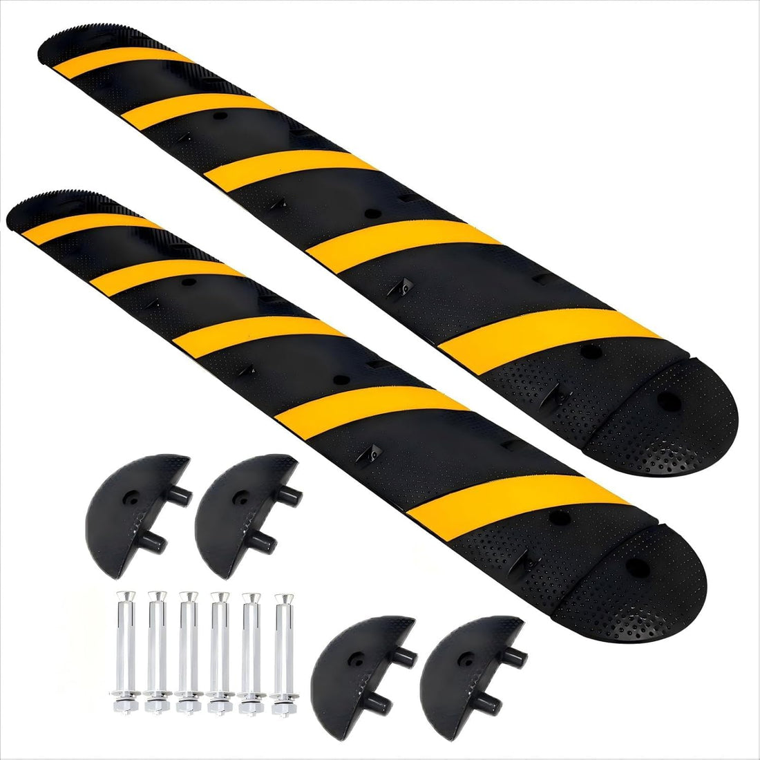 Ralentisseur de sol Garvee Cable Bridge 1,83 m x 5,6 cm avec 6 boulons, en caoutchouc, pour routes, parkings, écoles, entrepôts, hôtels, capacité de charge 30 000 kg, jaune.