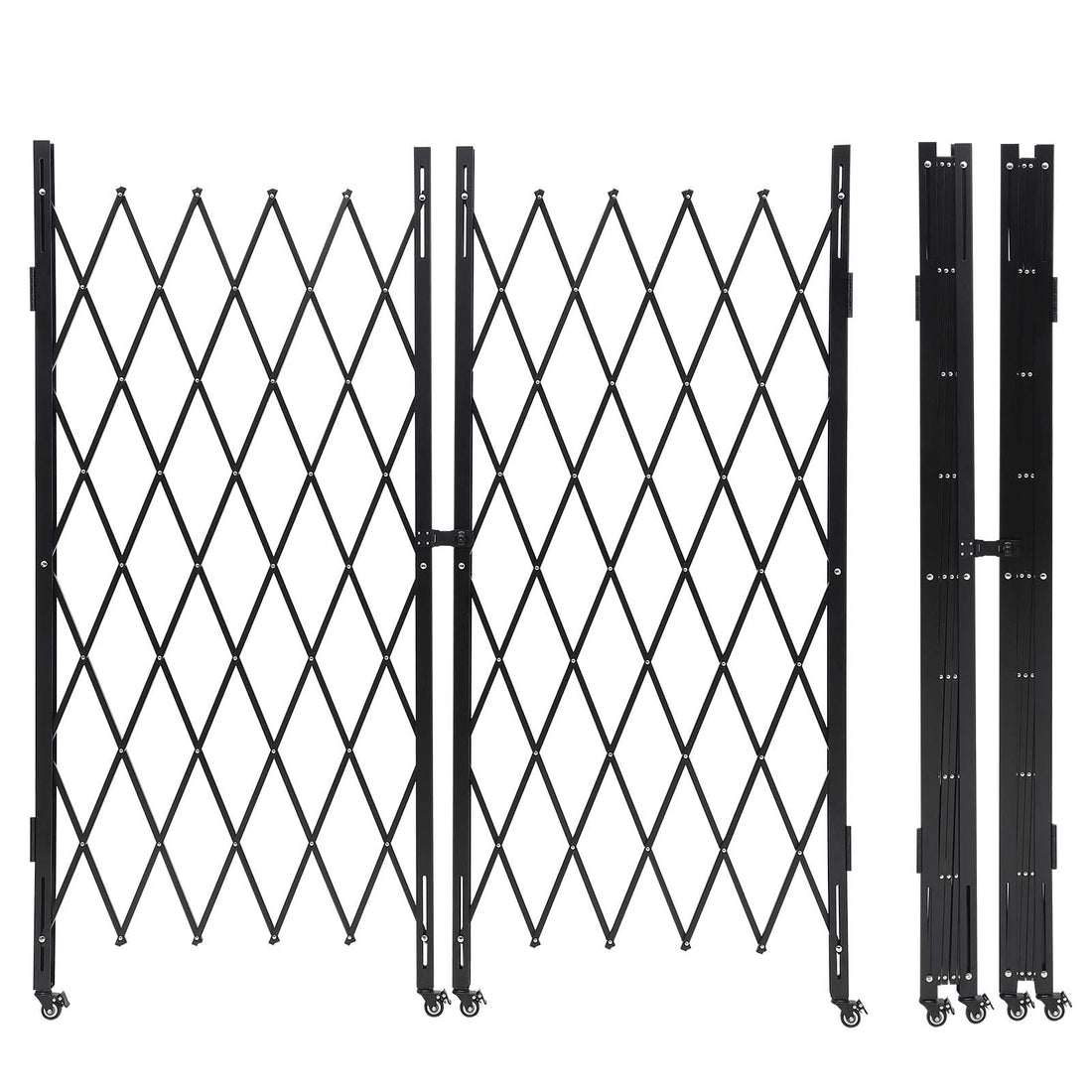 Portail de sécurité pliant à ciseaux Garvee en acier avec verrouillage à roulettes à 360° - Flexible et robuste - Pour usage domestique et industriel - Taille standard - Noir