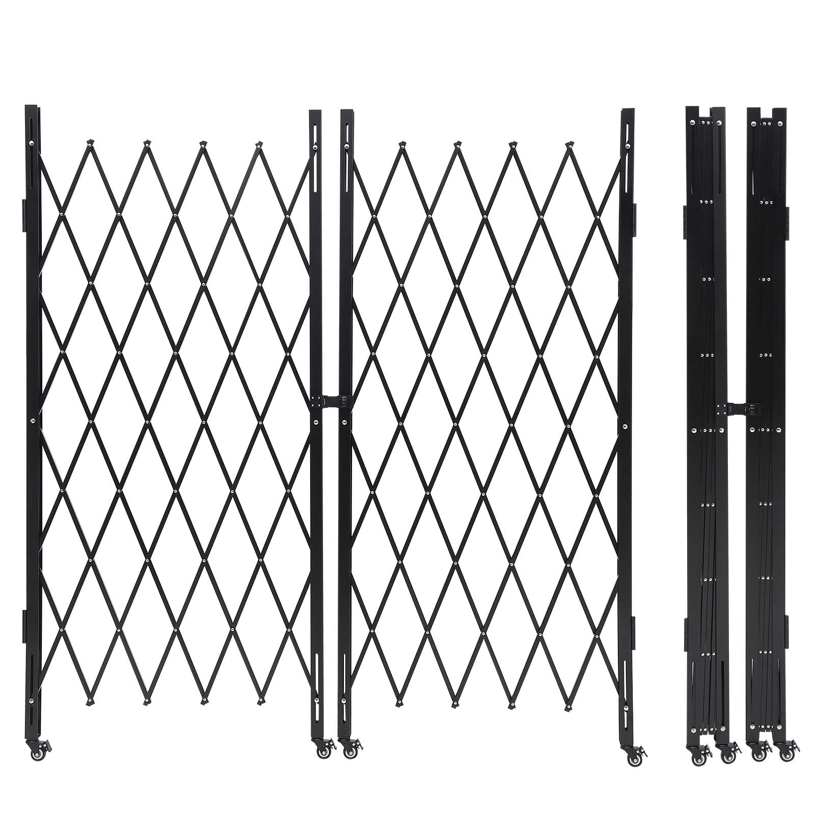 Portail de sécurité pliant à ciseaux Garvee en acier avec verrouillage à roulettes à 360° - Flexible et robuste - Pour usage domestique et industriel - Taille standard - Noir
