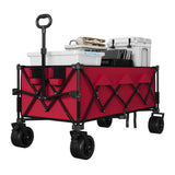 Garvee Chariot de plage pliable avec roues tout-terrain, 18 cm, cadre en acier, charge 159 kg, porte-gobelet, 137 x 73 x 107 cm, plage et extérieur - Rouge