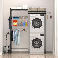 Étagère Garvee pour lave-linge et sèche-linge, réglable en hauteur, en acier noir avec panier à linge pour buanderie, largeur 146 cm (57,4 po)
