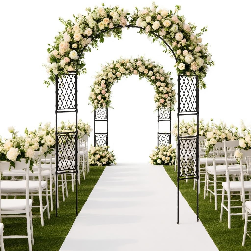 Arche de jardin en métal Garvee 220 x 119 cm, treillis pour plantes grimpantes, résistante aux intempéries et stable, noire, arche extérieure pour fêtes, mariages et jardin.