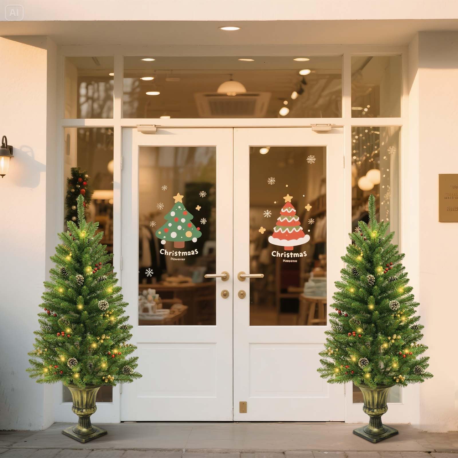 Ensemble sapin de Noël Garvee, 4 pièces avec éclairage LED - 2 sapins de 120 cm, une couronne et une guirlande pour une décoration festive
