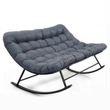 Garvee Fauteuil papasan double à bascule 2 places, rotin synthétique, coussin épais amovible, structure acier, intérieur et extérieur, gris foncé - Gris foncé
