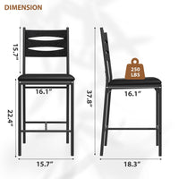 Ensemble de 2 tabourets de bar Garvee, en bois, assise et dossier rembourrés, revêtement en similicuir, repose-pieds, noir, pour îlot de cuisine et appartement