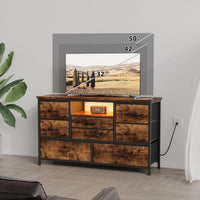 Garvee commode à 8 tiroirs, avec prise et éclairage LED, meuble multifonctionnel pour la chambre et le salon, buffet robuste et durable, 120 × 36 × 75 cm