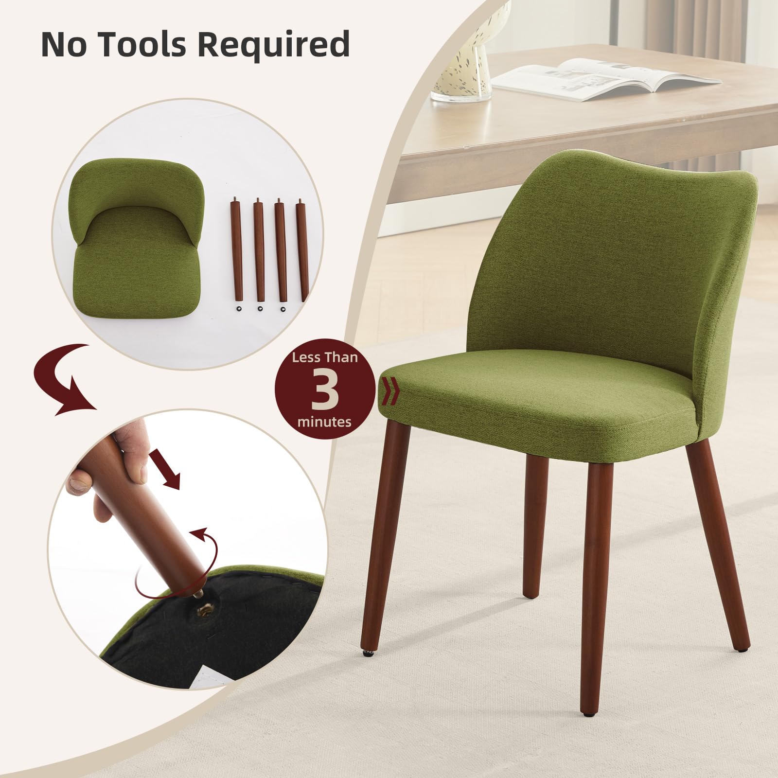 Chaises de salle à manger Garvee, lot de 2, en tissu, avec assise rembourrée et pieds en bois, idéales pour la cuisine, les restaurants et les cafés. Hauteur : 78 cm. Style moderne mi-siècle, gris.
