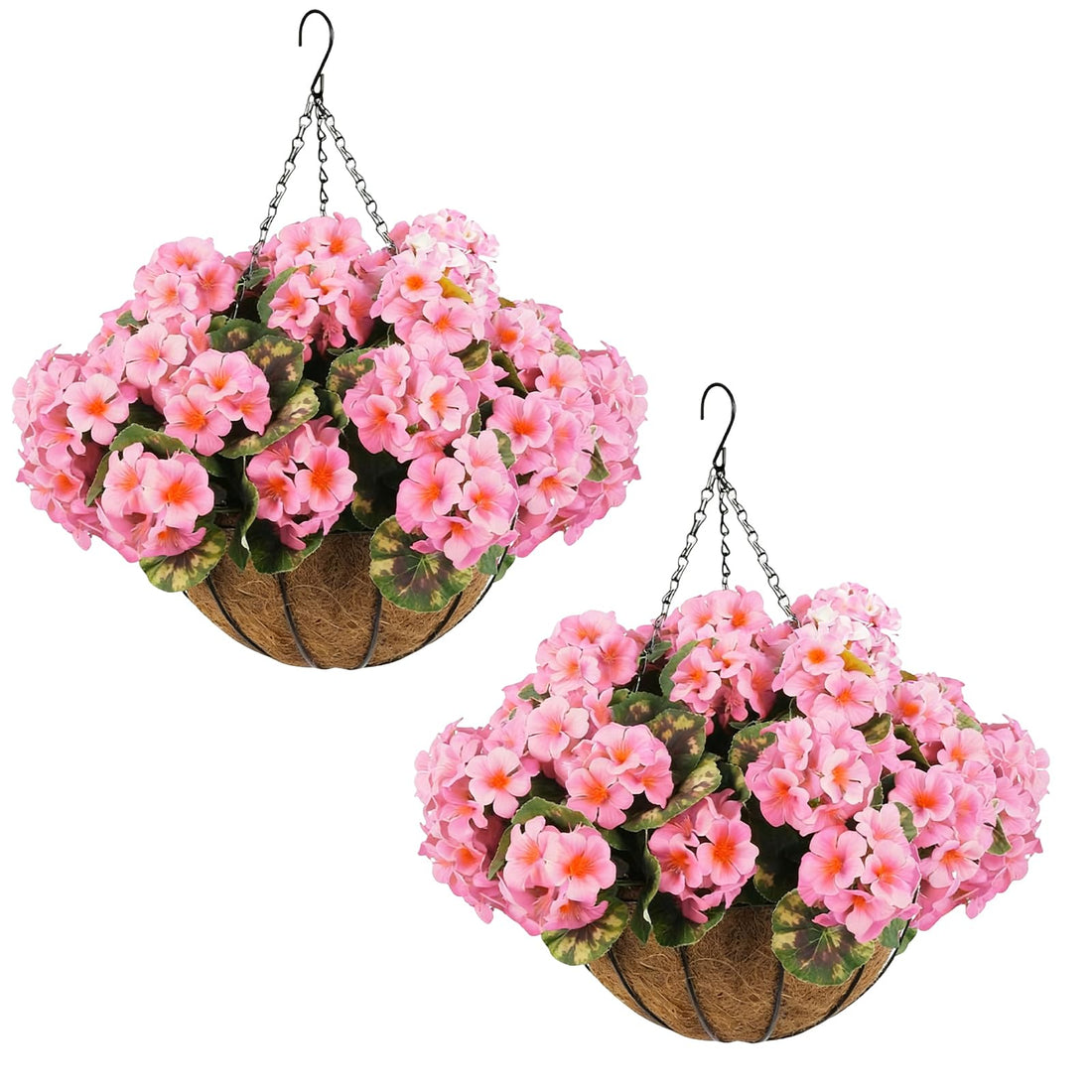 Garvee Ensemble de 12 géraniums artificiels roses, résistants aux intempéries, à suspendre, pour jardin et terrasse, panier marron
