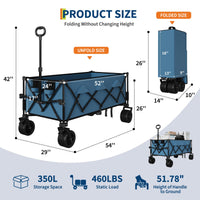 Chariot de plage pliable Garvee avec roues tout-terrain, cadre en acier, capacité de charge de 159 kg, roues de 18 cm, porte-gobelet, 137 x 73 x 107 cm, plage et extérieur, pliable, robuste