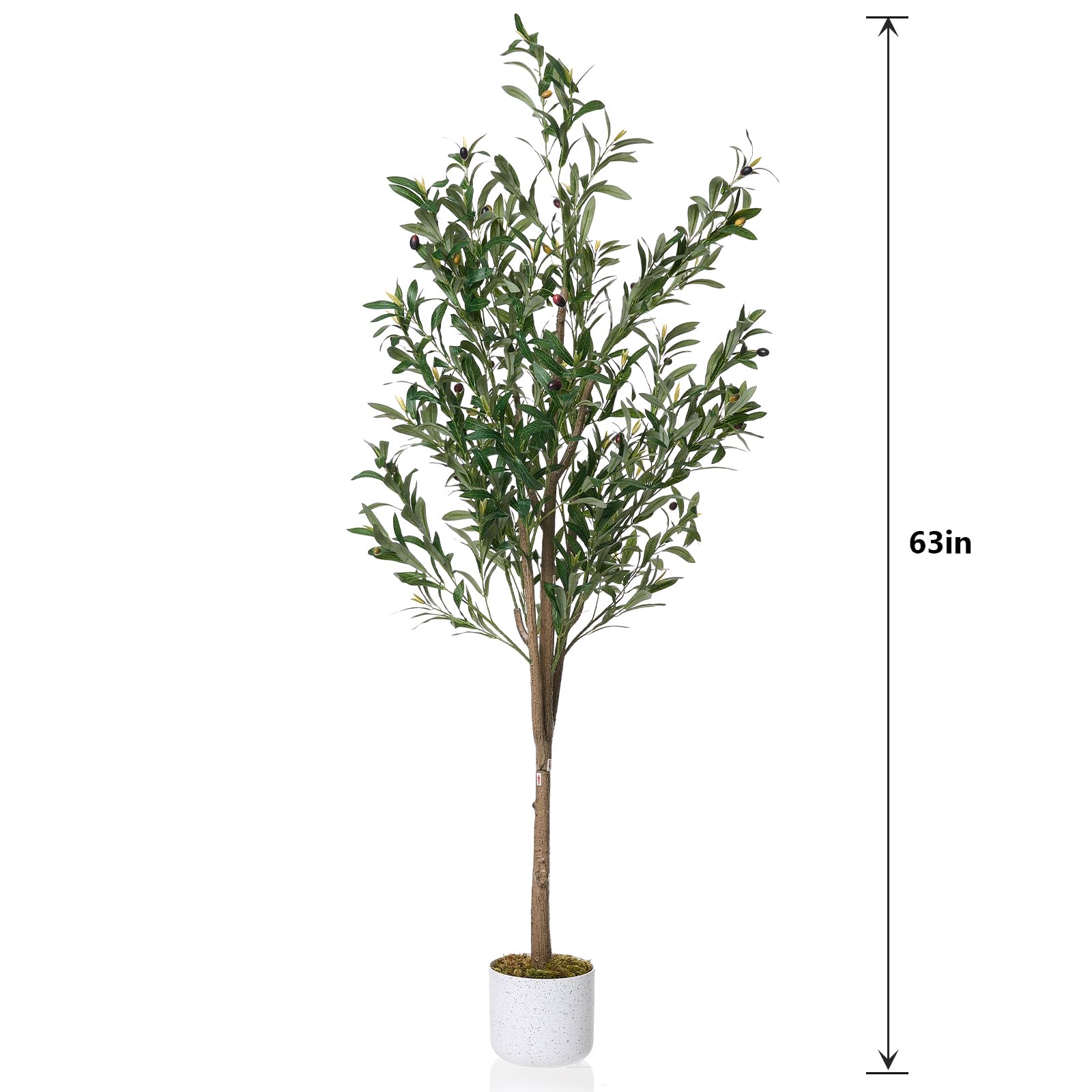 Olivier artificiel Garvee de 1,6 m avec feuilles et fruits réalistes, pot en ciment stable pour salon et bureau, entretien facile, polyester vert