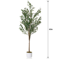 Olivier artificiel Garvee de 1,6 m avec feuilles et fruits réalistes, pot en ciment stable pour salon et bureau, entretien facile, polyester vert