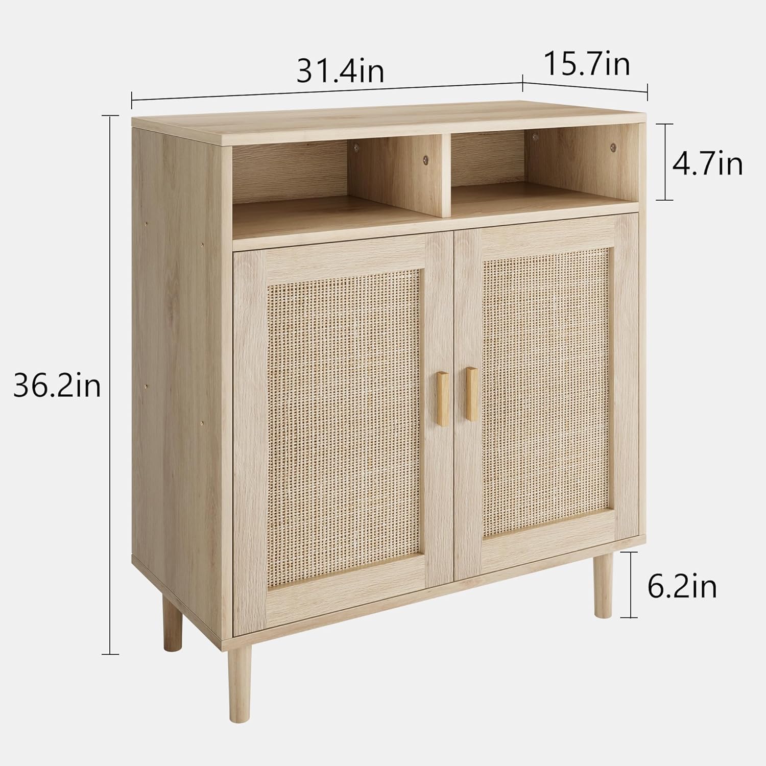 Buffet moderne en rotin Garvee 91 cm (36 po) - Tressé à la main, anti-basculement, étagère réglable, meuble de cuisine et de salle à manger, multifonctionnel, couleurs naturelles