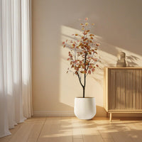 Eucalyptus artificiel Garvee de 120 cm avec pot en plastique pour décoration intérieure et extérieure, entretien facile, feuilles en soie, feuillage d'automne réaliste