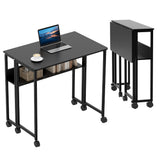 Garvee Table pliante compacte avec roulettes, bureau pliable de 80cm (80cm), structure en acier, étagère de rangement, noire