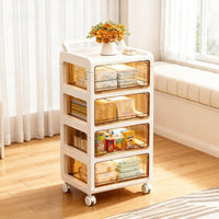 Organiseur mobile Garvee en plastique transparent, avec 4 tiroirs empilables, roulettes pivotantes à 360° avec frein, ergonomique et léger, idéal pour le bureau. Dimensions : 33 x 38 x 71 cm.