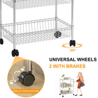 Garvee Chariot de rangement 3 niveaux à roulettes, étagères et paniers en métal chromé, avec poignées, pour cuisine, salle de bain, bureau et buanderie