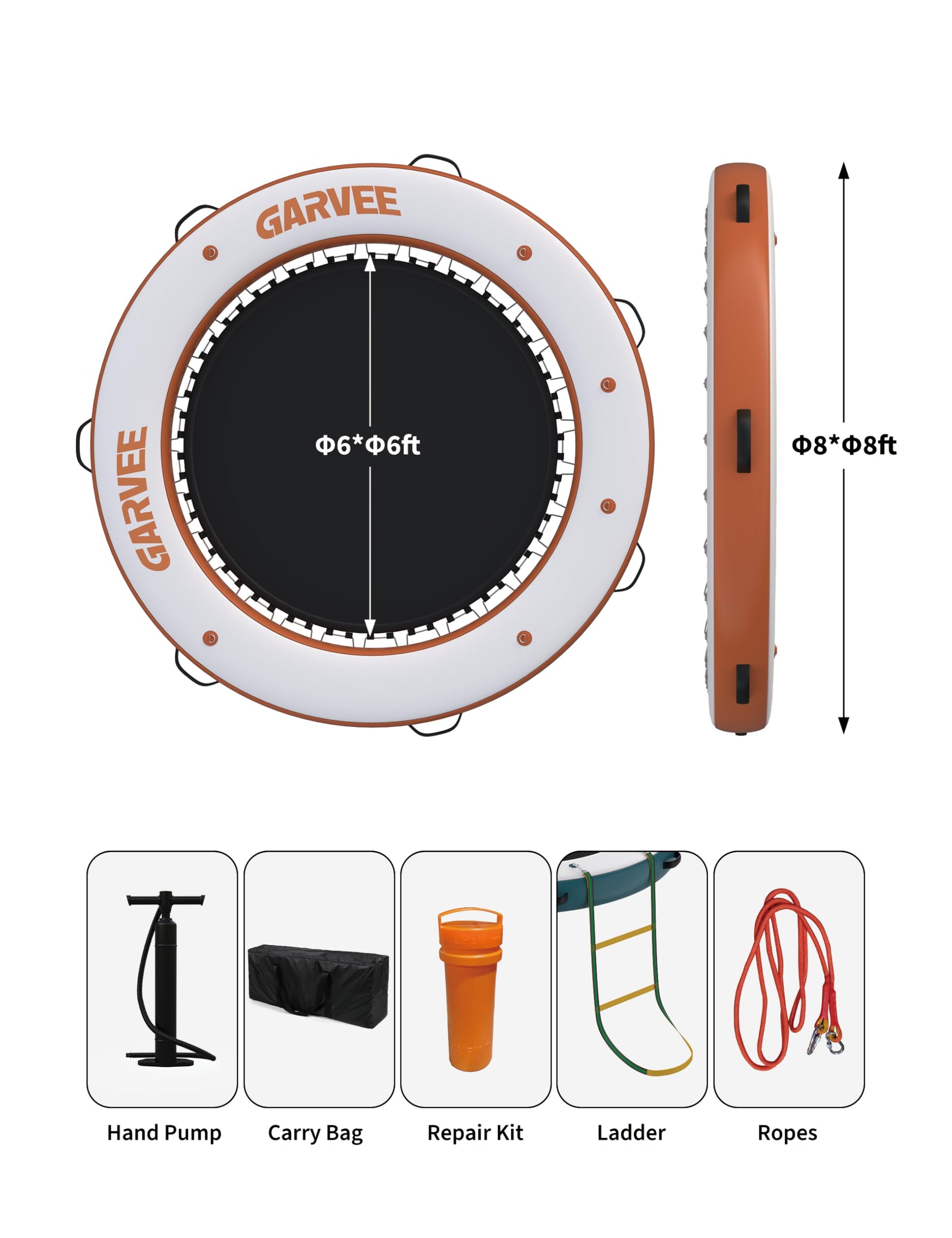 Hamac gonflable aquatique Garvee, ponton flottant en filet, 3 m/2,4 m, PVC 2700 g/m², résistant aux UV, 8 anneaux en acier inoxydable, idéal pour les fêtes au bord de la piscine ou du lac, plusieurs couleurs