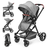 Garvee Poussette Bébé 2 en 1 S600, Assise Haute Vision, Système de Voyage Compact et Léger, Réversible, Pliable, Gris Clair - Gris clair