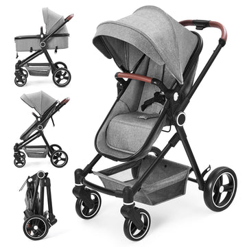 Garvee Poussette Bébé 2 en 1 S600, Assise Haute Vision, Système de Voyage Compact et Léger, Réversible, Pliable, Gris Clair