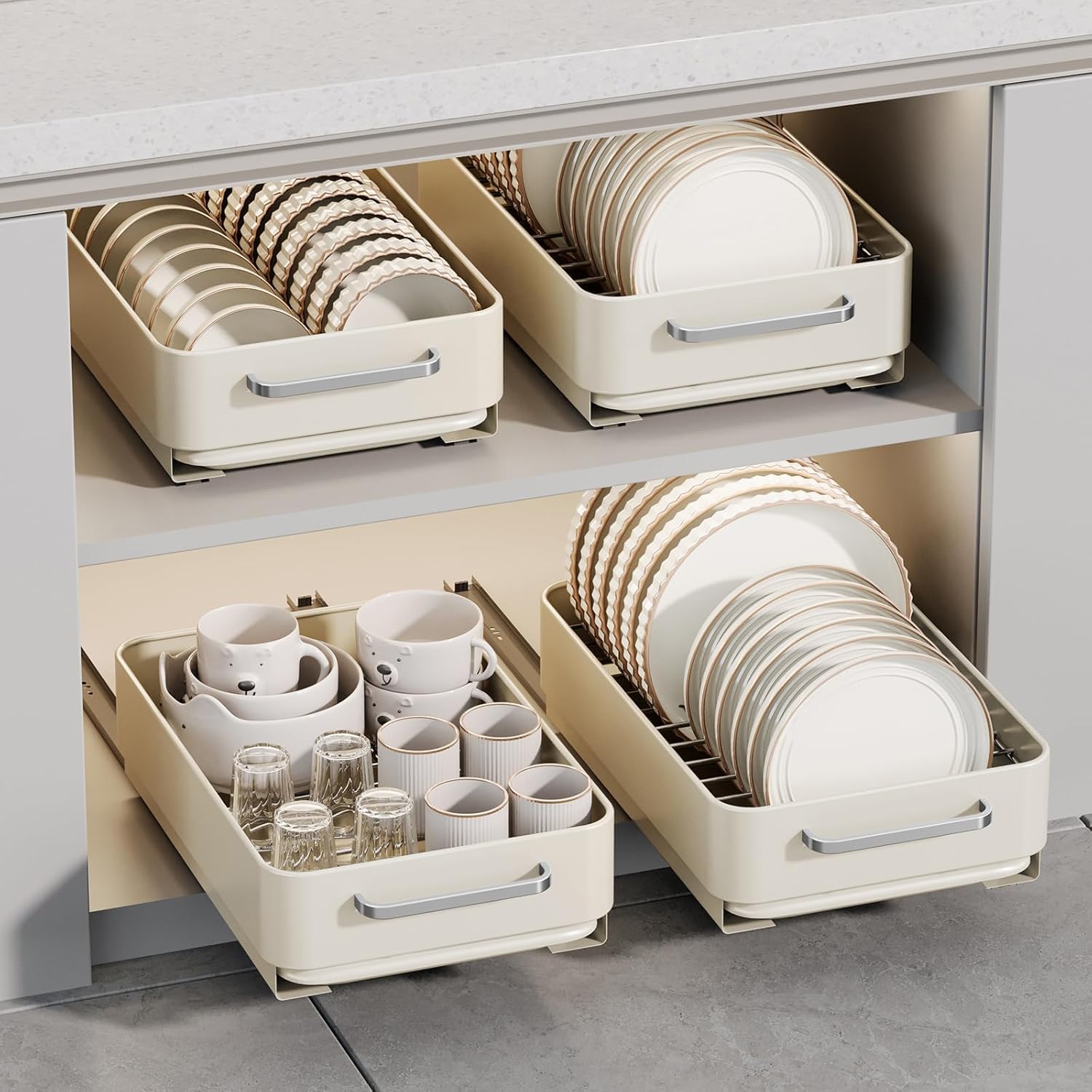 Organiseur de placard extensible Garvee, en acier au carbone, pour la cuisine, la salle de bain, le salon et le bureau ; polyvalent, antirouille et silencieux.