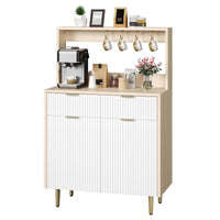 Buffet Garvee à motif ondulé élégant, avec étagères réglables, 2 tiroirs, pieds en métal et bois, style moderne pour salon et cuisine, système anti-basculement.