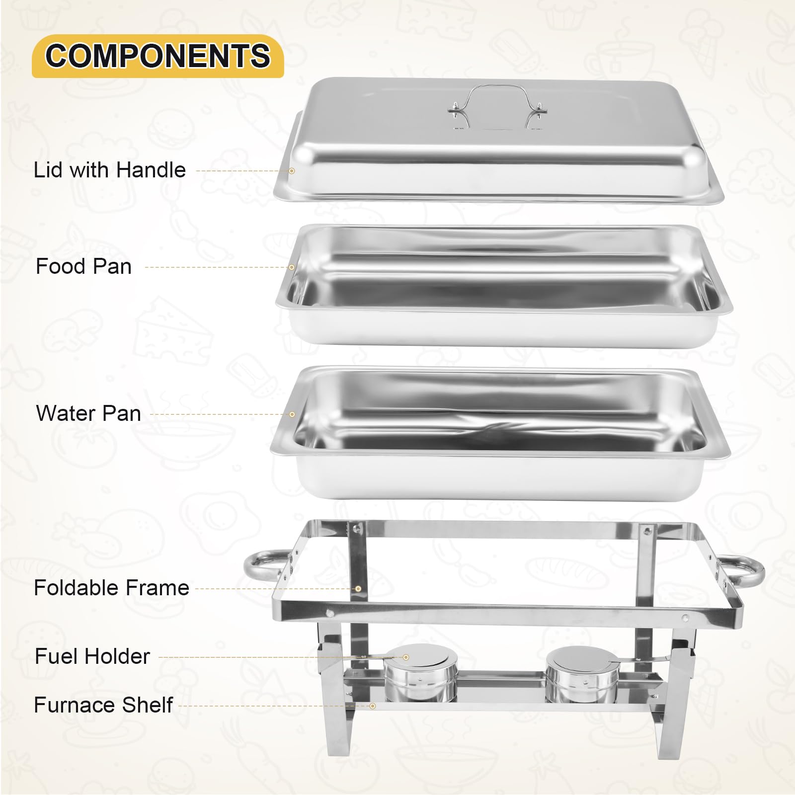Garvee Ensemble de 2 chauffe-plats argentés 8 QT en acier inoxydable, 62 x 35,5 x 30,5 cm, pour buffets, fêtes, événements et célébrations