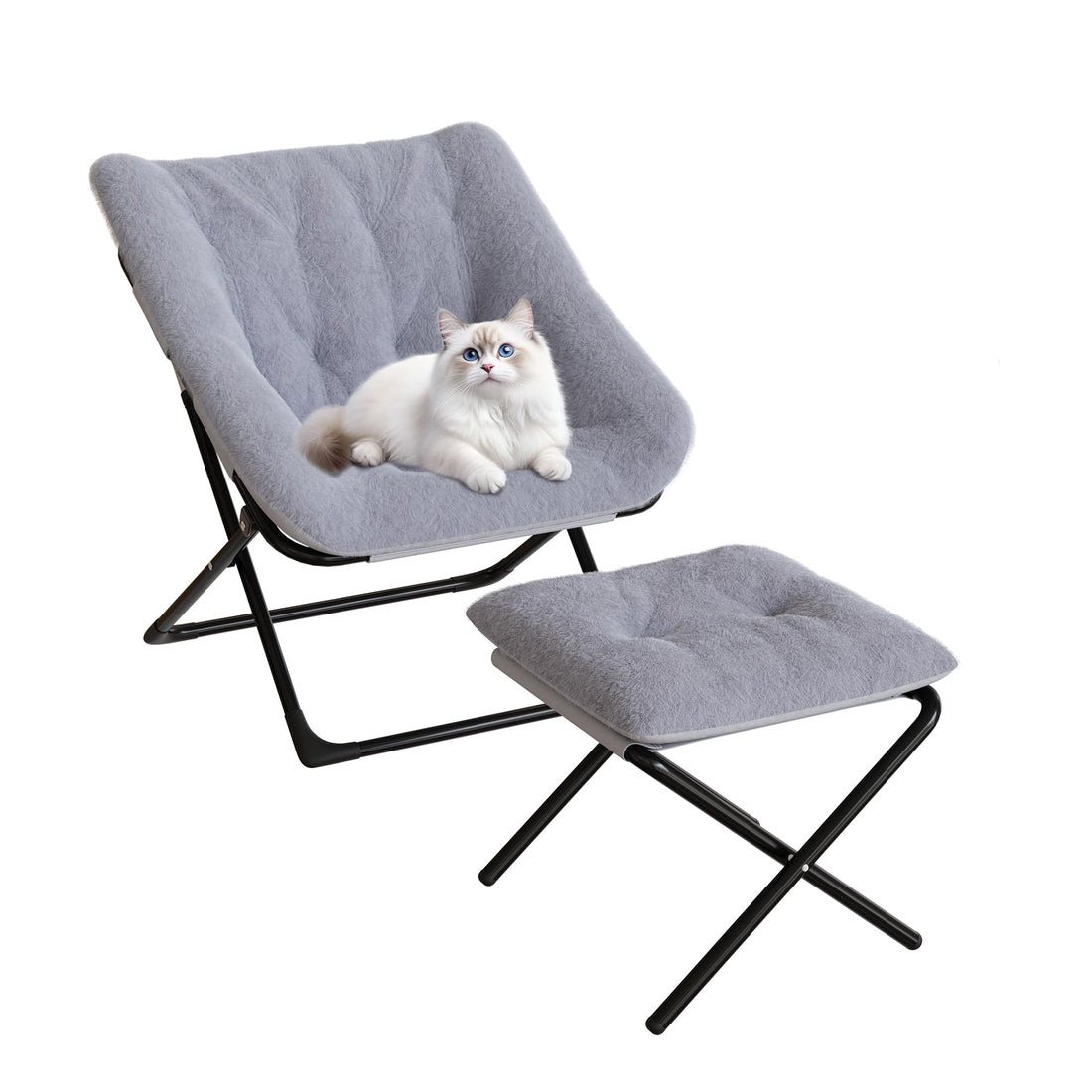 Fauteuil lounge Garvee Comfy Chair extra large avec structure en métal, revêtement en fausse fourrure ultra-douce, pliable, base antidérapante, gris pour salon et chambre