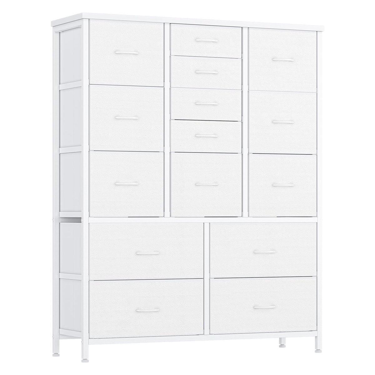 Garvee commode à 15 tiroirs avec plateau en bois, structure en métal et tiroirs en tissu, idéale pour la chambre et l'entrée, polyvalente et robuste, grise