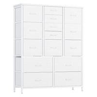 Garvee commode à 15 tiroirs avec plateau en bois, structure en métal et tiroirs en tissu, idéale pour la chambre et l'entrée, polyvalente et robuste, grise