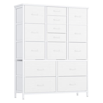 Garvee commode à 15 tiroirs avec plateau en bois, structure en métal et tiroirs en tissu, idéale pour la chambre et l'entrée, polyvalente et robuste, grise