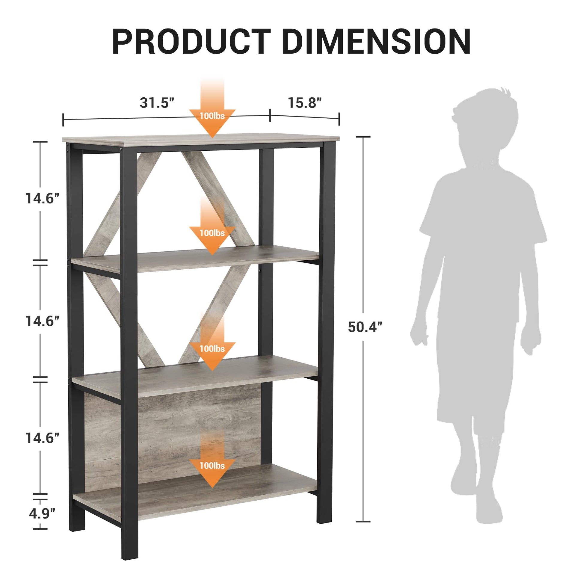 Étagère Garvee à 4 niveaux avec éclairage LED, design bois et métal, pour salon et bureau, robuste et anti-basculement.