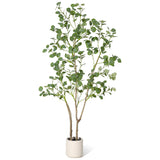 Garvee Arbre Artificiel D'Eucalyptus 213 cm Avec Pot Blanc, Feuillage Réaliste, Plastique durable, Décor Intérieur Et Extérieur Couvert