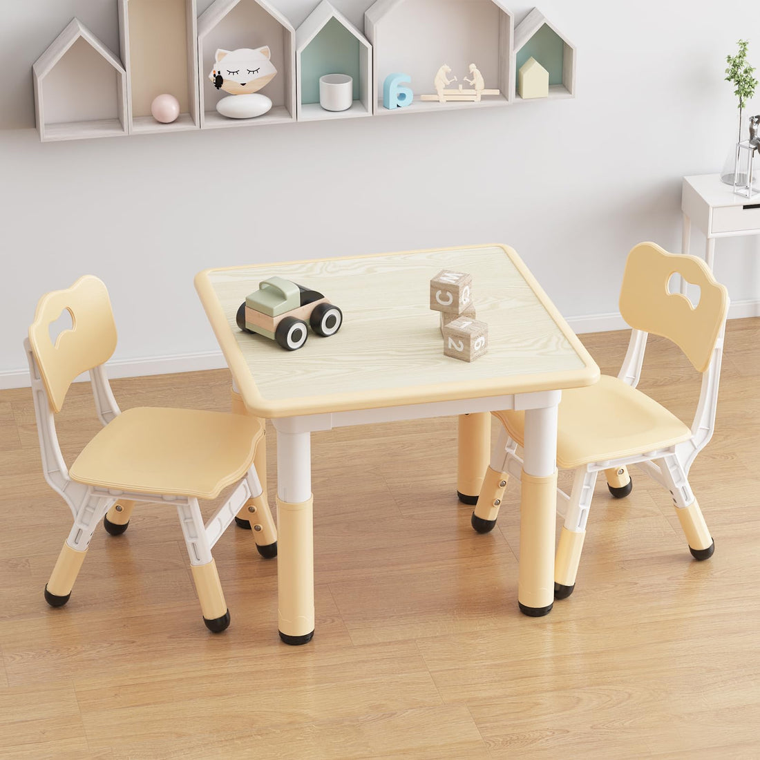 Ensemble table et 2 chaises pour enfants Garvee, plateau de table graffiti, hauteur réglable, multifonctionnel, en bois robuste pour lire, dessiner et jouer