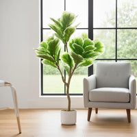 Figuier artificiel Garvee de 90 cm avec feuilles vertes réalistes et pot en ciment stable, idéal pour le salon et le bureau (vert).