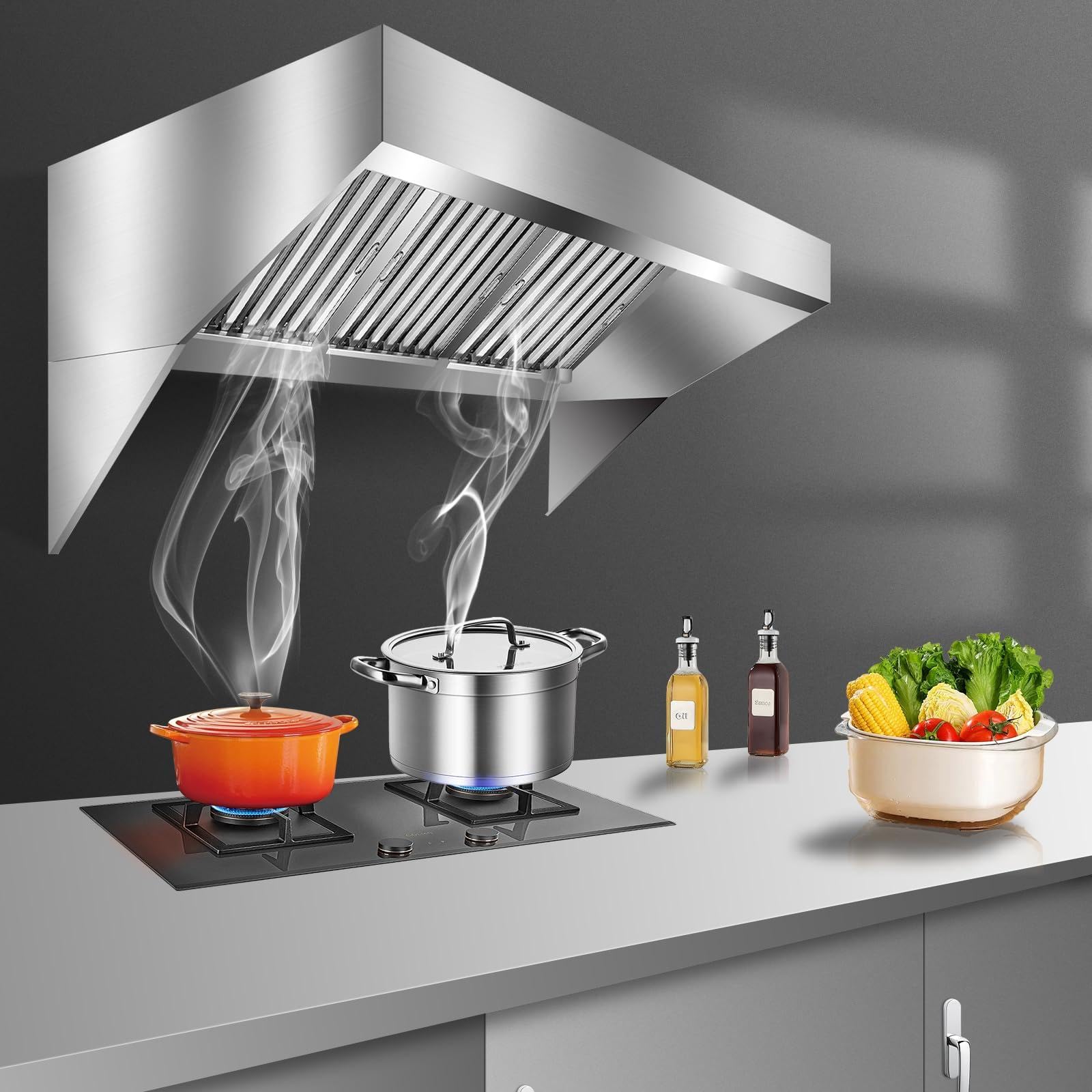 Hotte aspirante commerciale Garvee de 1,8 m (6 pi) en acier inoxydable 201 antirouille avec 3 filtres à huile amovibles pour cuisine et camion-restaurant, fixation murale, support triangulaire