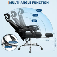 Garvee Chaise de bureau ergonomique avec appui-tête réglable, soutien lombaire et repose-pieds, tissu en maille respirante, noire